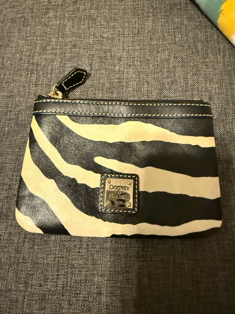 Dooney & Bourke Black and Cream Zebra Leather Coin Pouch